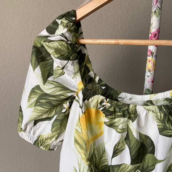 ❌SOLD❌ Puff-sleeved Cotton Lemon-print Top Sz S - Picture 2 of 7